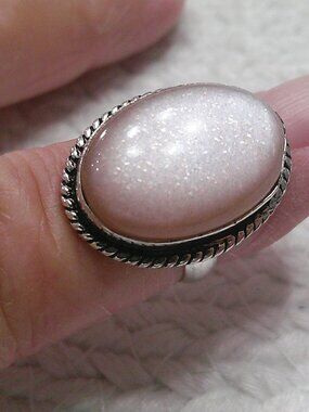 Beautiful PINK MOONSTONE Handmade Sterling 925 Ring Size 6.25 #58F